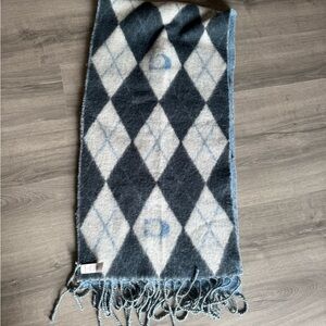 Coach Blue and White Diamond-Pattern Throw Scarf